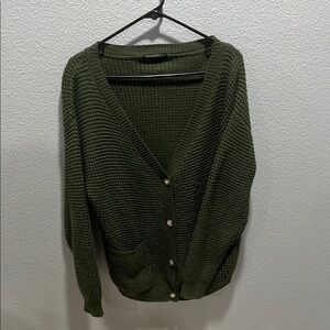 Olive Green Button-Up Cardigan